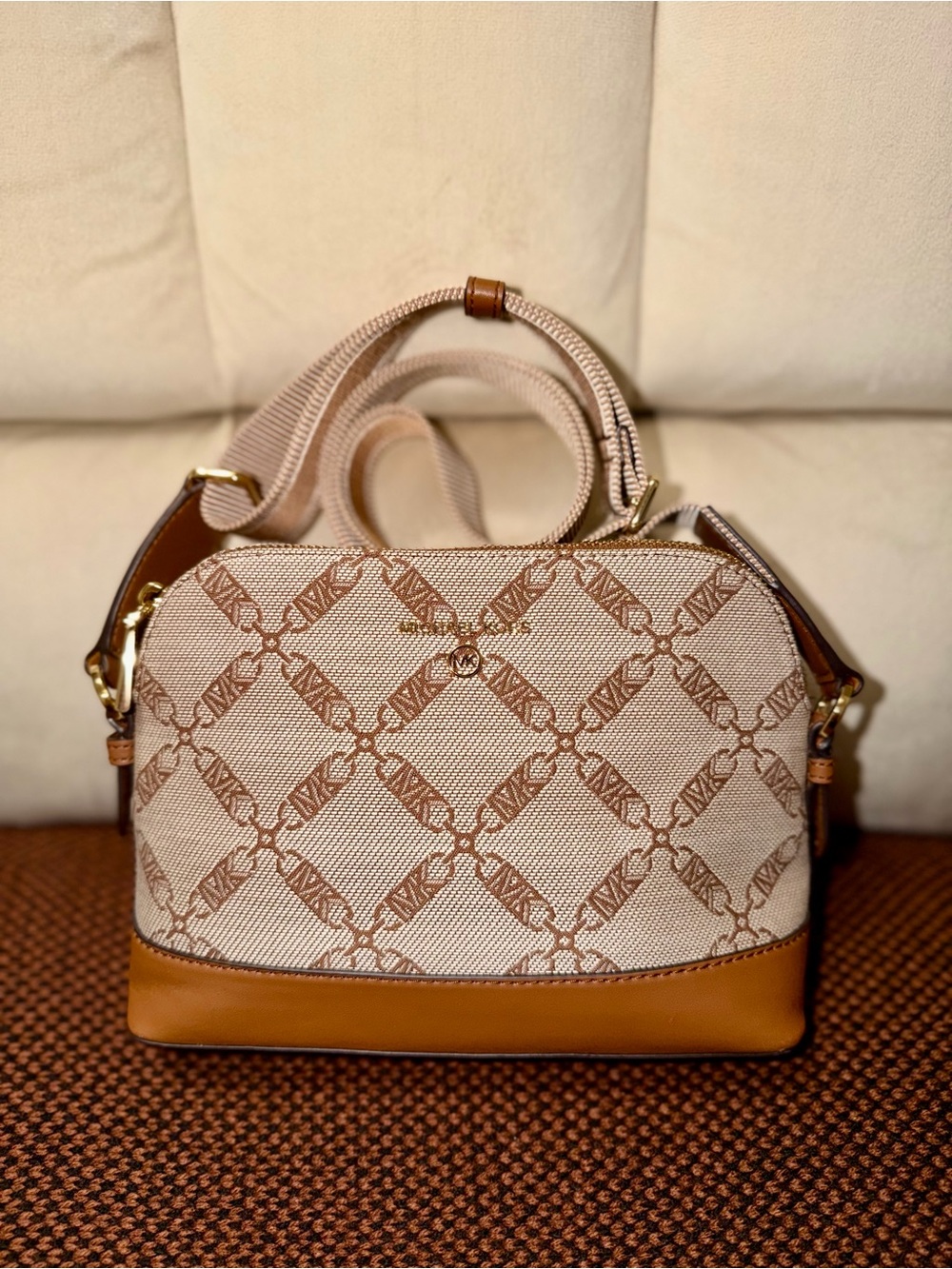 Michael Kors Beige & Brown Monogram Satchel
